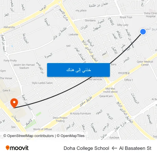 Al Basateen St to Doha College School map