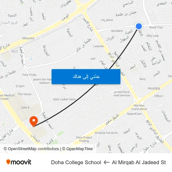 Al Mirqab Al Jadeed St to Doha College School map