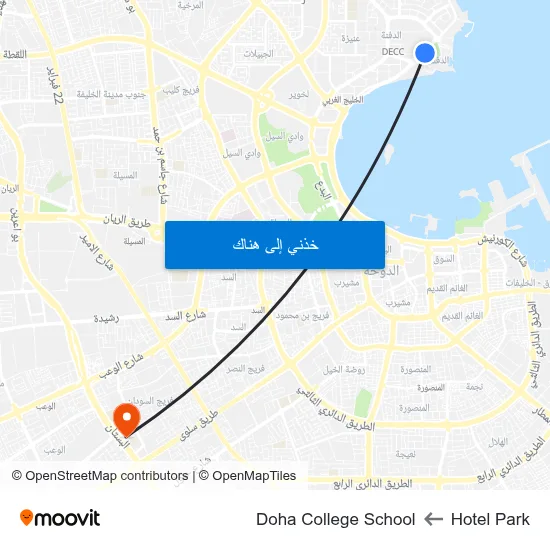 Hotel Park to Doha College School map