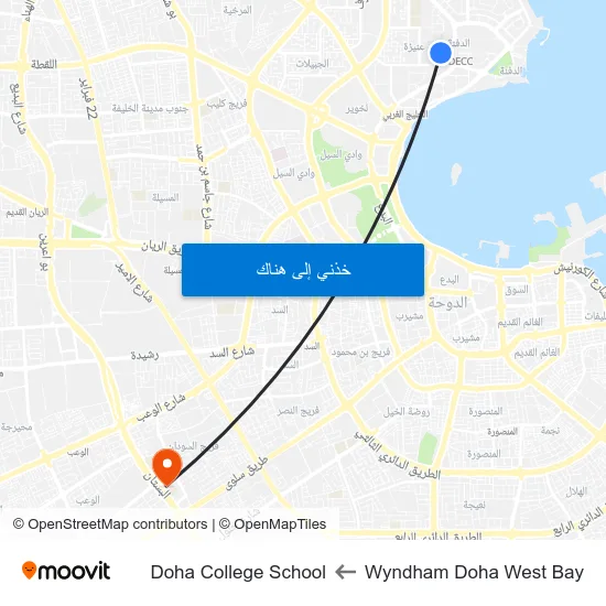 Wyndham Doha West Bay to Doha College School map