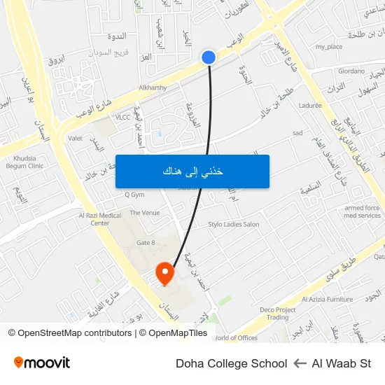 Al Waab St to Doha College School map