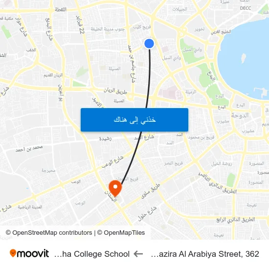Al Jazira Al Arabiya Street, 362 to Doha College School map