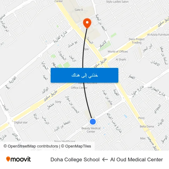 Al Oud Medical Center to Doha College School map