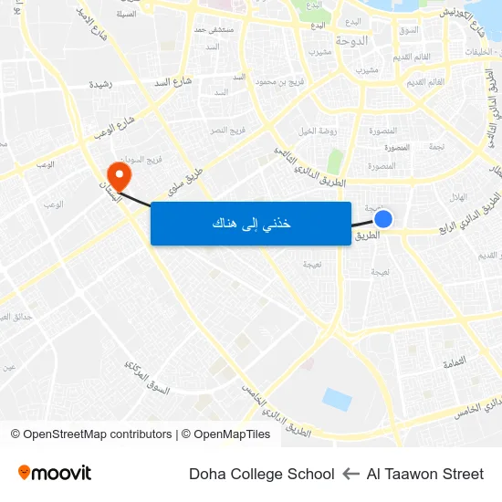 Al Taawon Street to Doha College School map