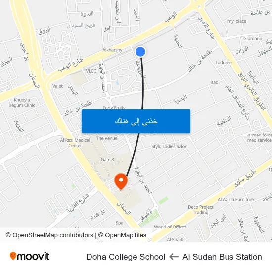 Al Sudan Bus Station to Doha College School map