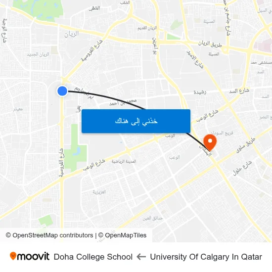 University Of Calgary In Qatar to Doha College School map