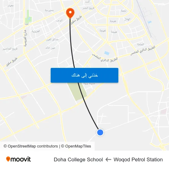 Woqod Petrol Station to Doha College School map
