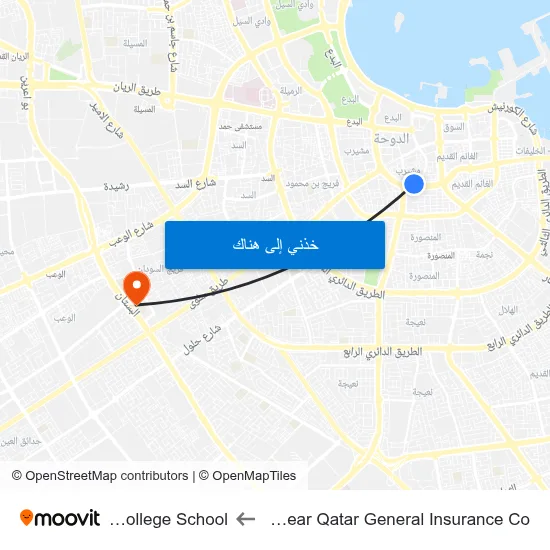 A Ring Road Near Qatar General Insurance Co to Doha College School map