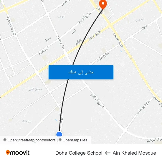Ain Khaled Mosque to Doha College School map
