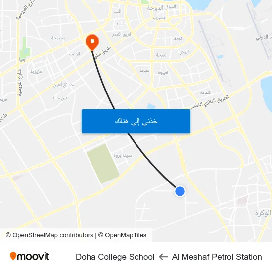 Al Meshaf Petrol Station to Doha College School map