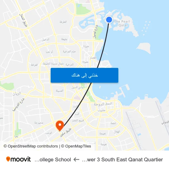 Abraj Bay Tower 3 South East Qanat Quartier to Doha College School map