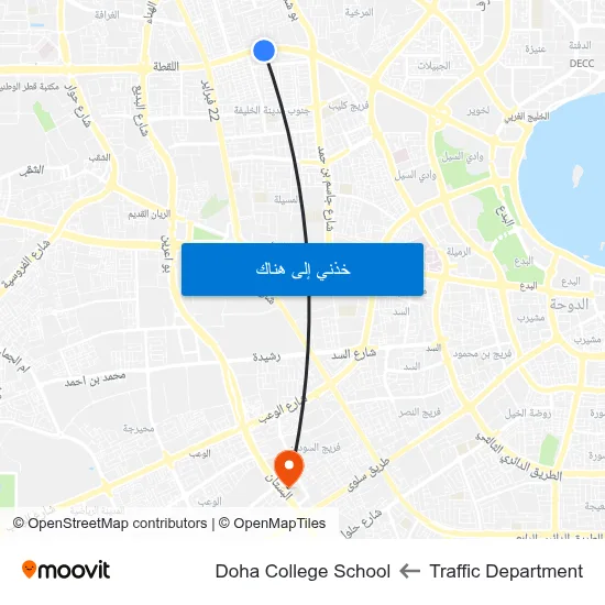 Traffic Department to Doha College School map