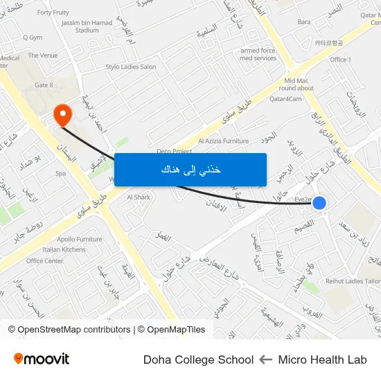 Micro Health Lab to Doha College School map