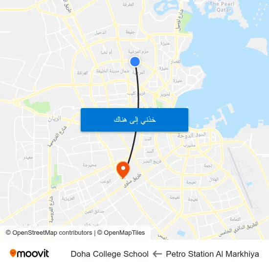 Petro Station Al Markhiya to Doha College School map