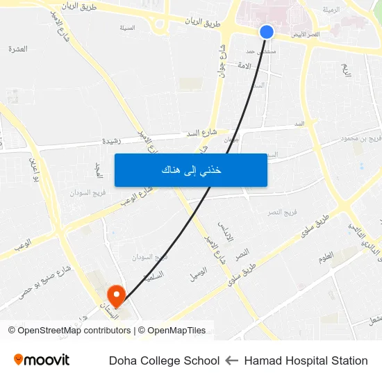 Hamad Hospital Station to Doha College School map