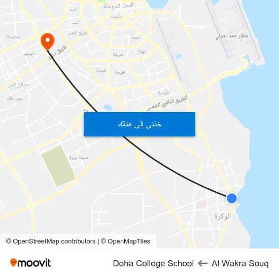 Al Wakra Souq to Doha College School map