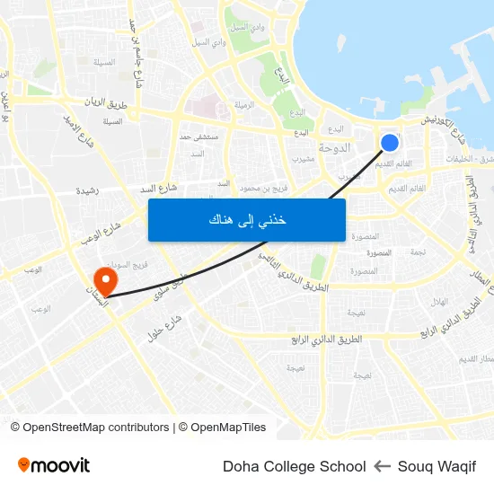 Souq Waqif to Doha College School map