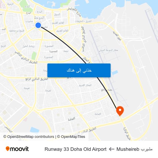 مشيرب Musheireb to Runway 33 Doha Old Airport map