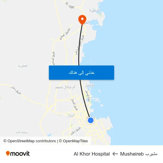 مشيرب Musheireb to Al Khor  Hospital map