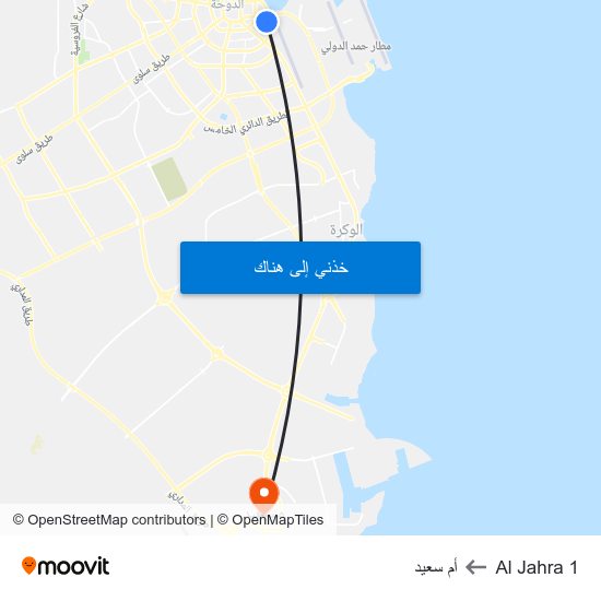 Al Jahra 1 to أم سعيد map