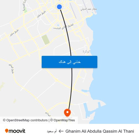 Ghanim Ali Abdulla Qassim Al Thani to أم سعيد map