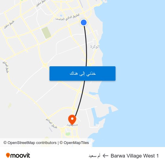 Barwa Village West 1 to أم سعيد map