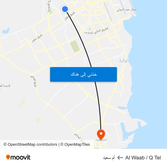 Al Waab / Q Tel to أم سعيد map