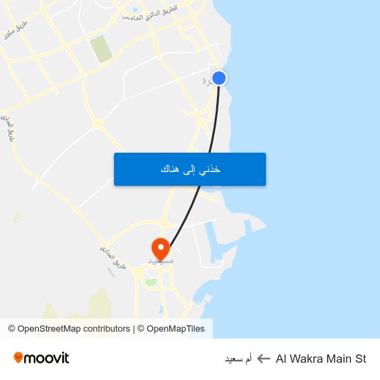 Al Wakra Main St to أم سعيد map