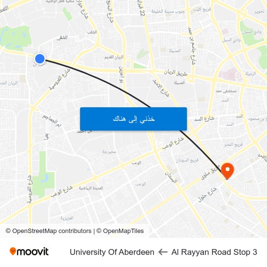 Al Rayyan Road Stop 3 to University Of Aberdeen map