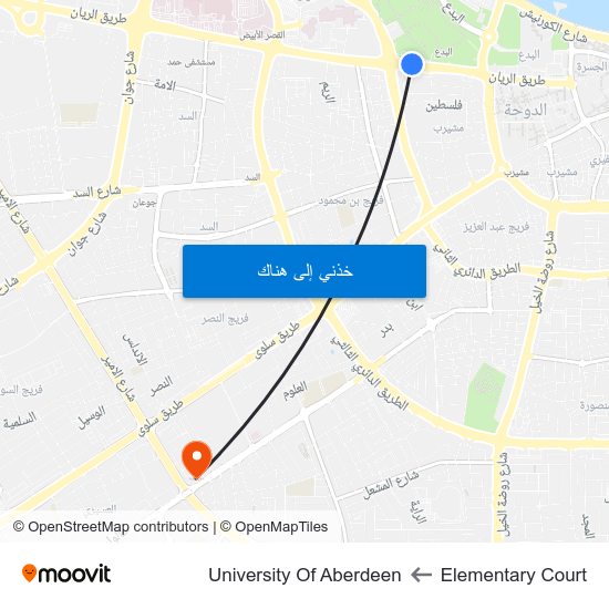 Elementary Court to University Of Aberdeen map