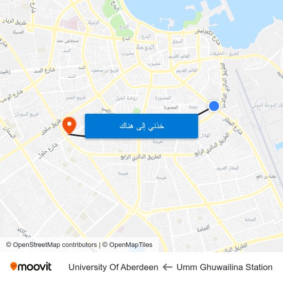 Umm Ghuwailina Station to University Of Aberdeen map