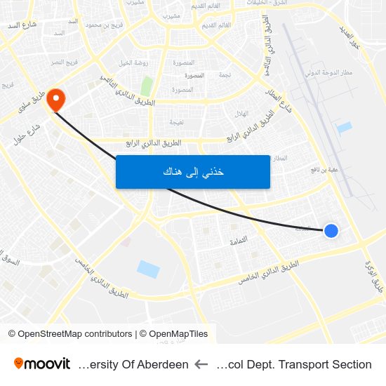 Protocol Dept. Transport Section to University Of Aberdeen map