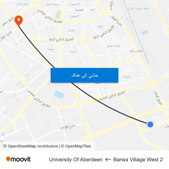 Barwa Village West 2 to University Of Aberdeen map