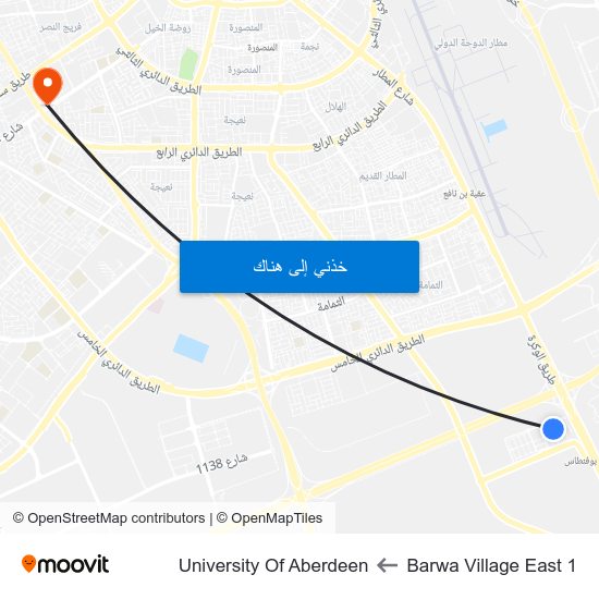 Barwa Village East 1 to University Of Aberdeen map