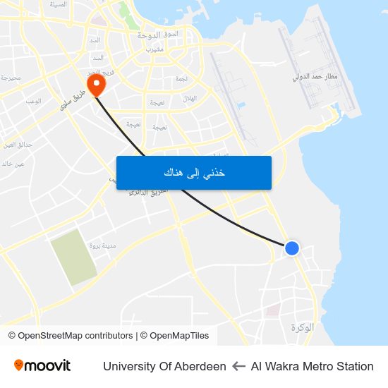 Al Wakra Metro Station to University Of Aberdeen map