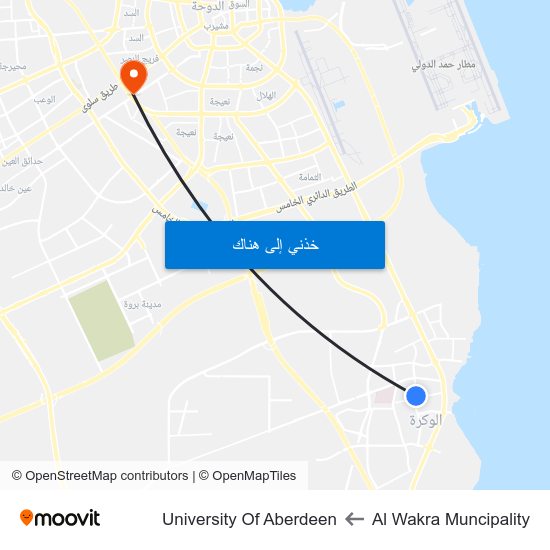 Al Wakra Muncipality to University Of Aberdeen map