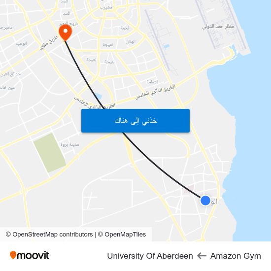 Amazon Gym to University Of Aberdeen map