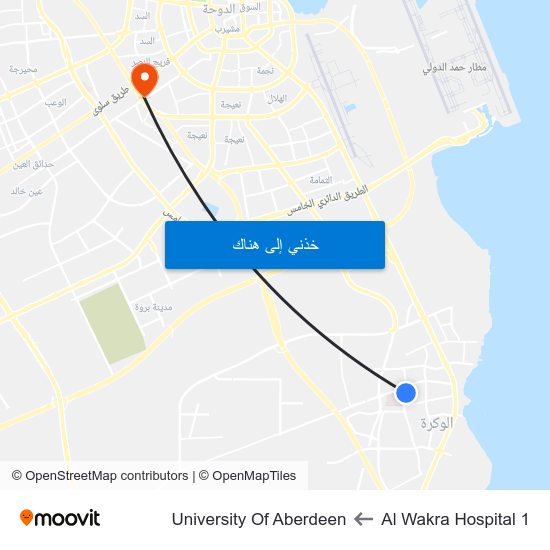 Al Wakra Hospital 1 to University Of Aberdeen map