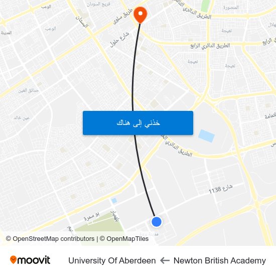 Newton British Academy to University Of Aberdeen map