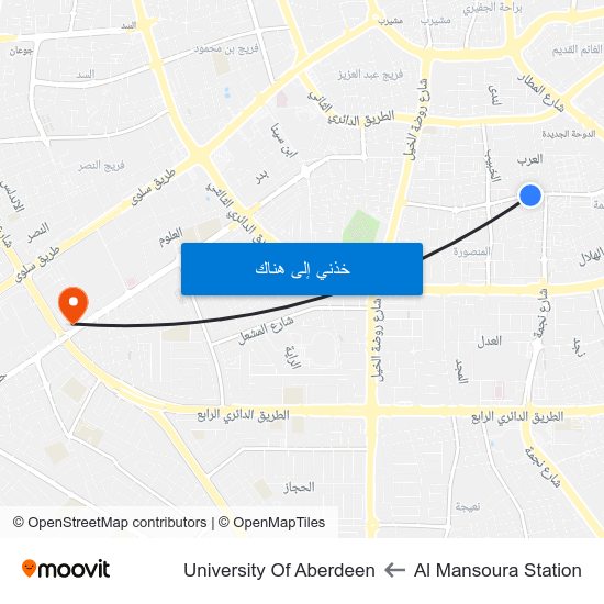 Al Mansoura Station to University Of Aberdeen map