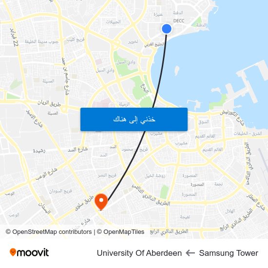 Samsung Tower to University Of Aberdeen map