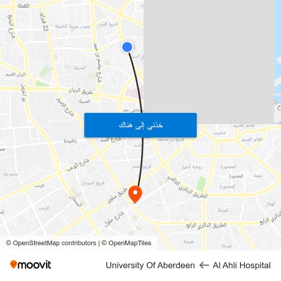 Al Ahli Hospital to University Of Aberdeen map