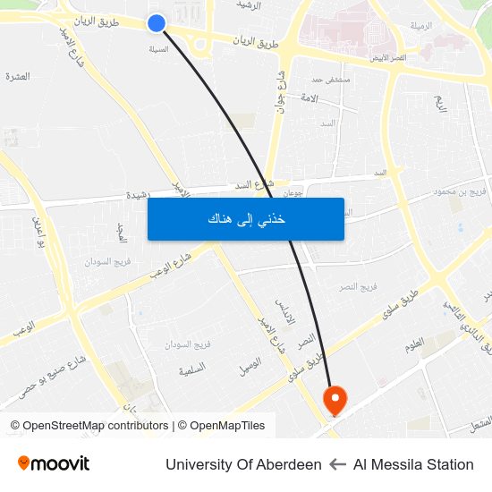 Al Messila Station to University Of Aberdeen map