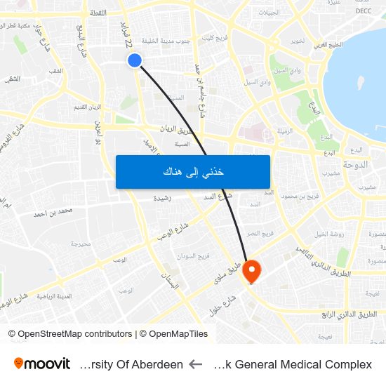 Mubarak General Medical Complex to University Of Aberdeen map