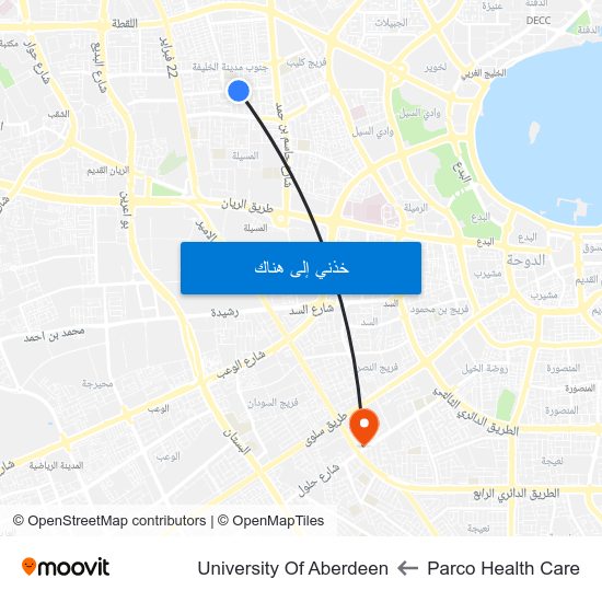 Parco Health Care to University Of Aberdeen map