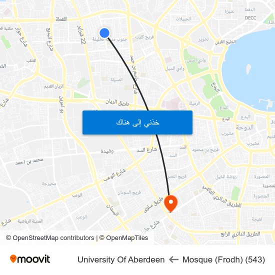 Mosque (Frodh) (543) to University Of Aberdeen map