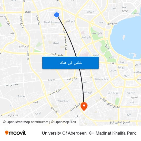 Madinat Khalifa Park to University Of Aberdeen map