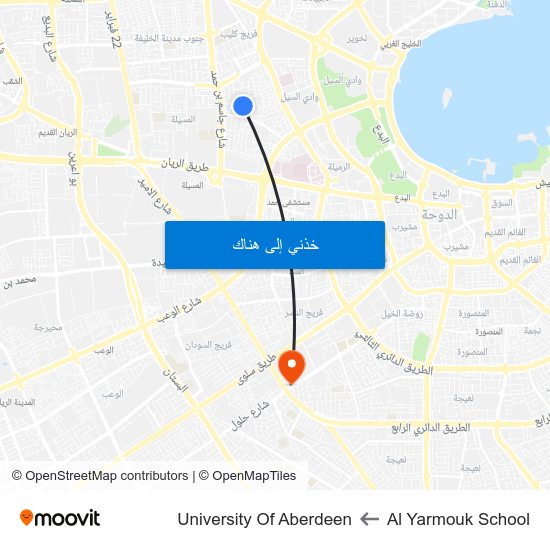 Al Yarmouk School to University Of Aberdeen map