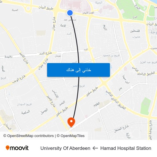 Hamad Hospital Station to University Of Aberdeen map