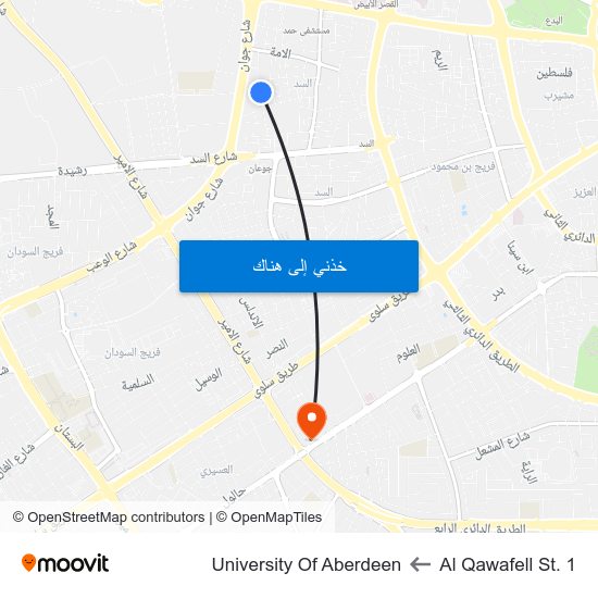 Al Qawafell St. 1 to University Of Aberdeen map